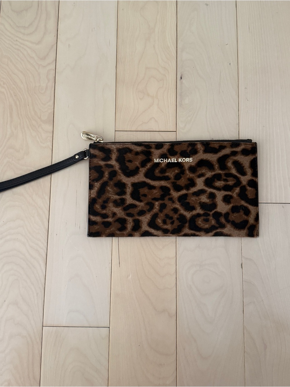 Michael Kors Leopard-Print Wristlet Clutch in Brown and Black